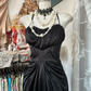 Simple Black Vintage Mermaid Halter Satin Graduation Prom Dress SH5378