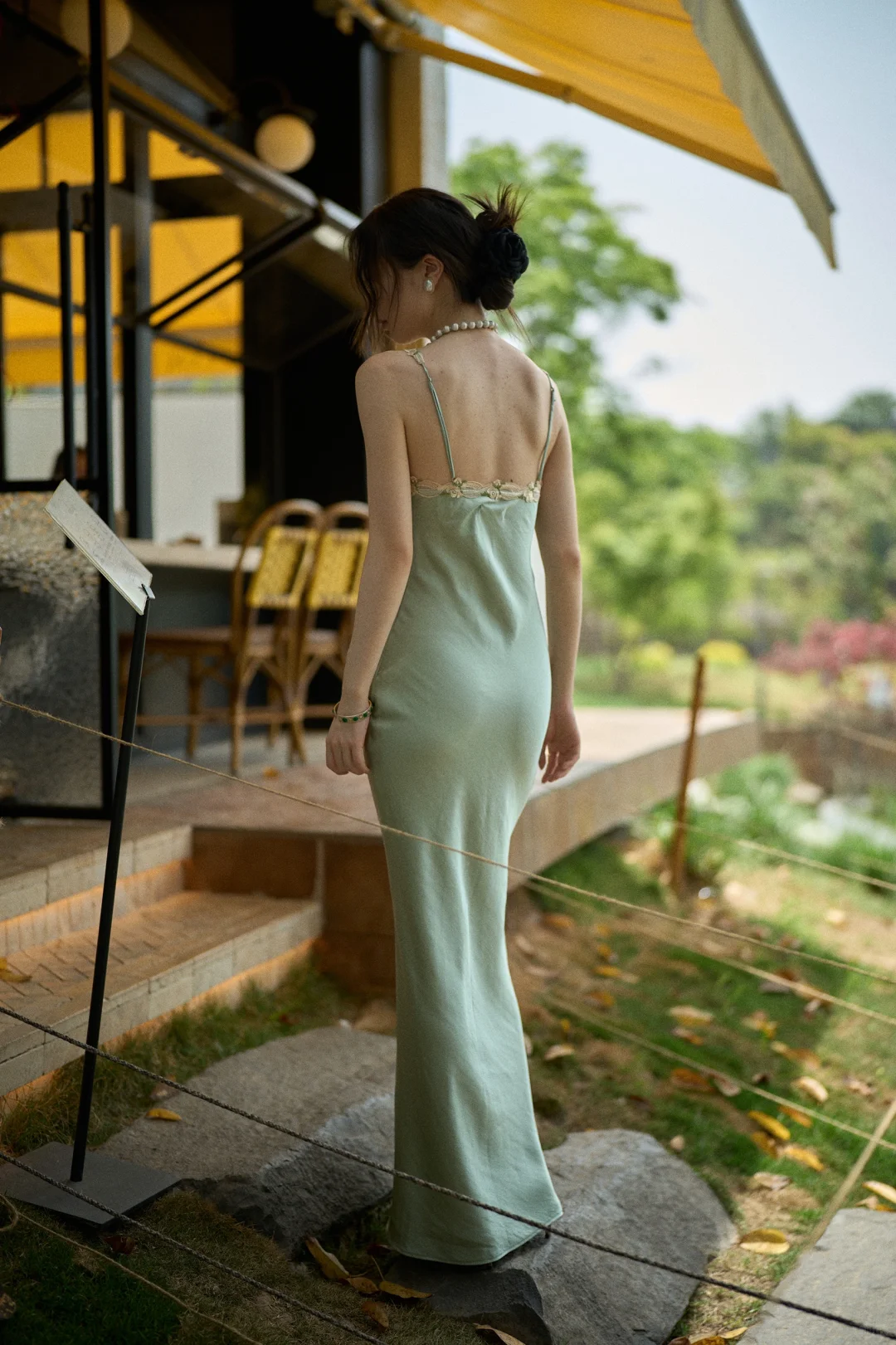 Sage Green Sheath Spaghetti Strap Appliques Satin Long Prom Dress Party Dress Outfits SH4965