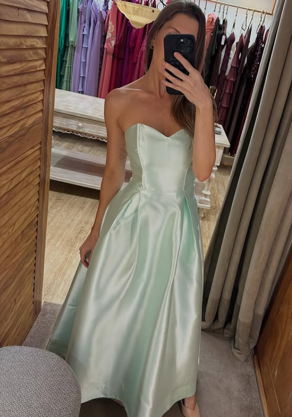 Simple Mint Green A Line Sweetheart Neck Satin Prom Dress Evening Dress SH6359