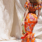 Stunning Orange Print Floral Mermaid Chiffon Prom Dress Vacation Dress SH6260