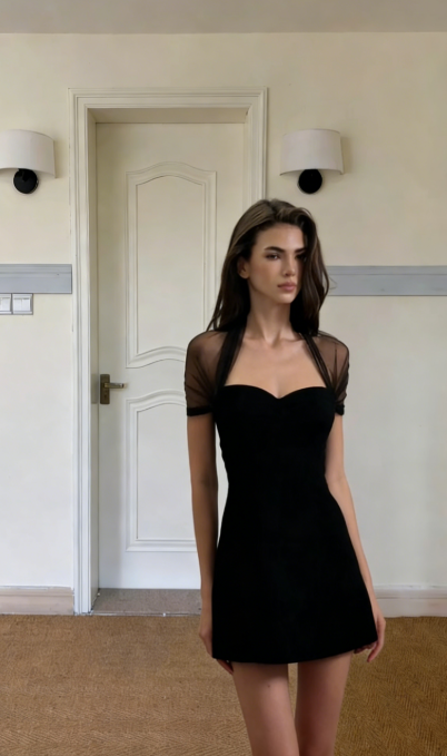 Black Sexy A Line Sweetheart Neck Satin Tulle Short Homecoming Dress Outfits SH5083