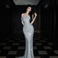 Shiny Mermaid Off the Shoulder Silver Sequin Long Evening Dress Ball Gown SH3489