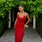 Red Exquisite Beaded Ruffle Flowy Chiffon Formal Party Dress Prom Dress Date Dress SH3532
