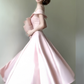 Princess Pink A Line Off the Shoulder Satin Long Party Dress Evening Dress SH3381
