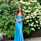 Blue Backless Mermaid Satin Long Evening Prom Dress SH1527