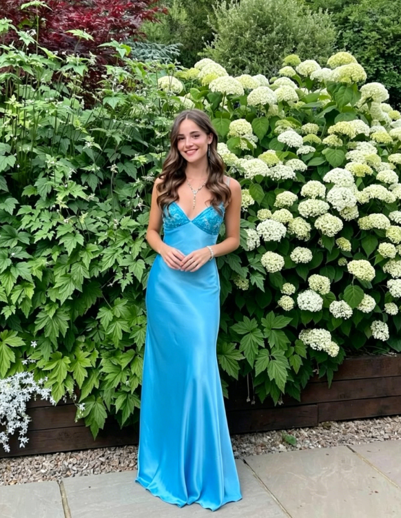 Blue Backless Mermaid Satin Long Evening Prom Dress SH1527
