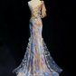 Gorgeous Mermaid Straps Appliques Print Flower Organza Satin Prom Dress Evening Dress SH3333