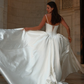 Beautiful A Line Spaghetti Strap White Simple Satin Wedding Dress SH6033