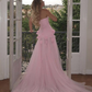 Charming Pink Strapless High Slit Flower Prom Dress SH717