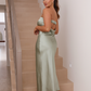 Stunning Sheath Strapless Sage Green Satin Bridesmaid Dress Evening Dress SH2837