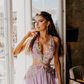 Exquisite Floral A Line V Neck Purple Chiffon Backless Prom Dress Evening Dress SH6334