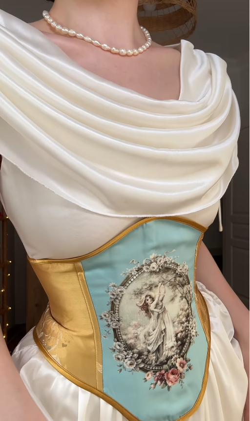 Vintage A Line Round Neck White Satin Prom Dress Evening Dress SH4875