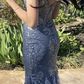 Charming V Neck Lace Mermaid Prom Dress Long Evening Dress SH1384