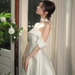 Classic White A Line Off the Shoulder Satin Short Prom Dress Homecoming Dress SH6006