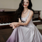 Elegant Purple Ombre A Line Straps Satin Prom Dress Outfits SH5312