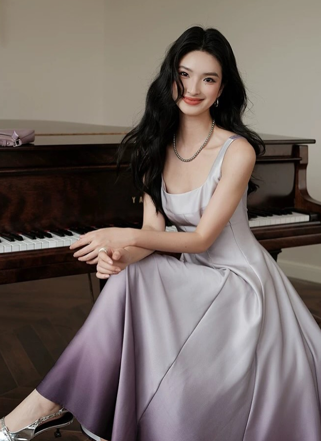 Elegant Purple Ombre A Line Straps Satin Prom Dress Outfits SH5312