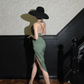 Vintage Green Sheath Spaghetti Strap Satin Tea Length Prom Dress Homecoming Dress SH4239