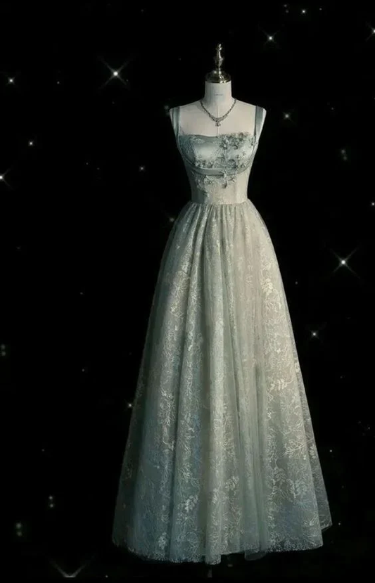Beautiful Sage Green Long Tulle Prom Dress Evening Dress  SH1190
