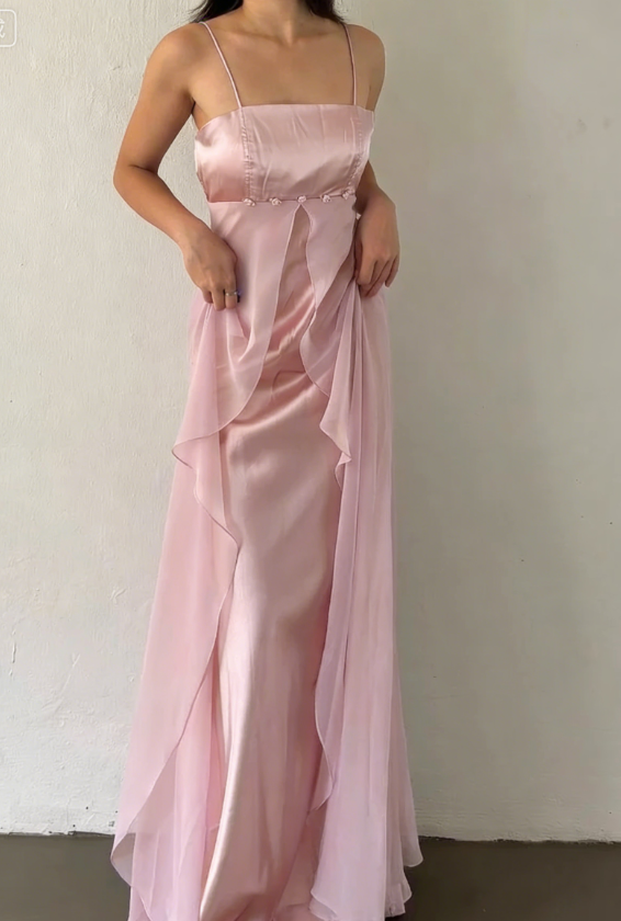 Lilac A Line Spaghetti Strap Satin Tulle Long Prom Dress Evening Dress SH2481