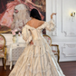 Apricot Vintage Ball Gown Long Sleeve Embroidery Beaded Satin Long Prom Dress SH5486
