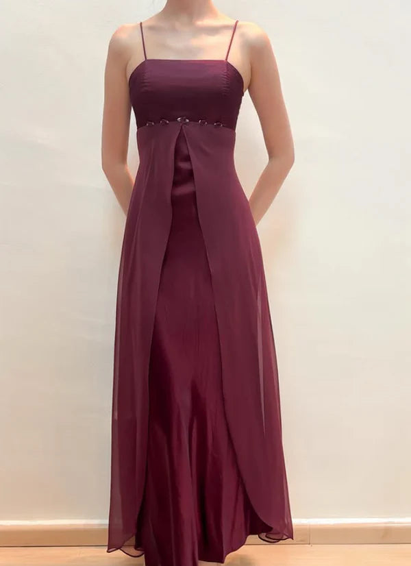 Vintage Baby Blue A Line Straps Chiffon Satin Prom Dress Evening Dress SH5663