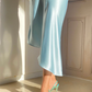 Simple Blue Sheath Spaghetti Strap Satin Open Back Prom Dress Party Dress SH4028