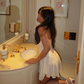 Cute A Line Spaghetti Strap Black Lace White Satin Short Homecoming Dress Birthday Dress SH2338