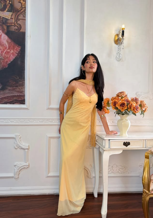 Yellow Vintage A Line Straps Exquisite Beaded Chiffon Prom Dress Graduation Prom Dress SH5489