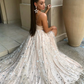 Stunning A Line Spaghetti Strap Star Sequin Tulle Long Prom Dress Evening Dress with Slit SH393