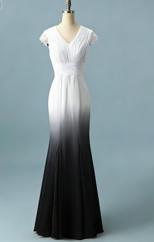 V neck Ombre Formal Prom Dress, A Line Wedding Party Gown T1824