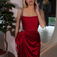 Elegant Burgundy Mermaid Straps Beaded Satin Prom Dress Wedding Guest Dress SH5390
