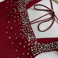 Cute A Line Strap RhineStone Burgundy Satin Short Party Dress Homecoming Dress SH2820