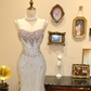 Shiny Rhinestone Mermaid Spaghetti Strap Tulle Long Prom Dress Evening Dress SH7411