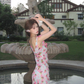 Romantic A Line Spaghetti Strap Print Floral Chiffon Prom Dress Outfits SH4486