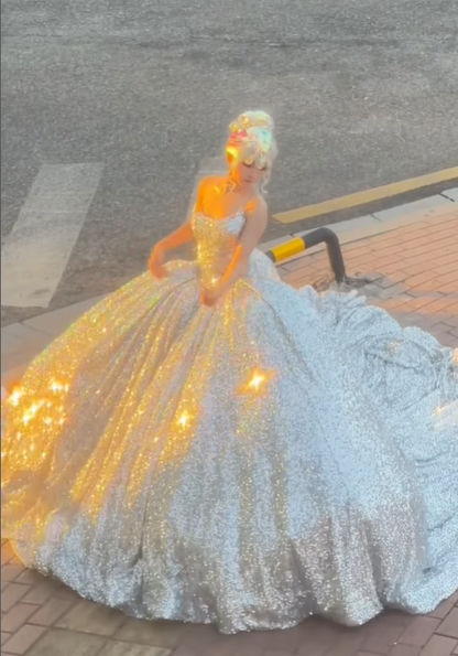 Stunning A Line Strapless Silver Sequin Long Prom Dress Graduation Prom Dress SH2459