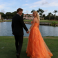 Strapless Tulle Appliques Long Evening Dress Orange Prom Dress SH965