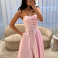 Gentle Pink A Line Strapless Satin Long Prom Dress Party Evening Dress SH5703