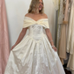 Vintage Classic A Line Off the Shoulder Ivory Satin Wedding Dress SH6172