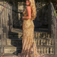 Unique Mermaid Golden Sequin Long Sweep Open Back Prom Dress Evening Dress SH1021