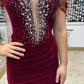 Elegant Burgundy Sheath Off the Shoulder Beaded Velvet Long Prom Dress Evening Dress SH6806