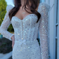 Shiny Mermaid Long Sleeve Corset Sequin Long Train Wedding Dress SH7114