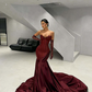 Sexy Burgundy Mermaid Strapless Lace Tulle Satin Prom Dress Wedding Guest Dress SH4700