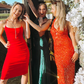 Orange Sheath V Neck Sequin Long Birthday Dress Evening Dress SH1950