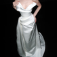 High-class Unique A Line Strapless White Satin Long Wedding Dress SH6629