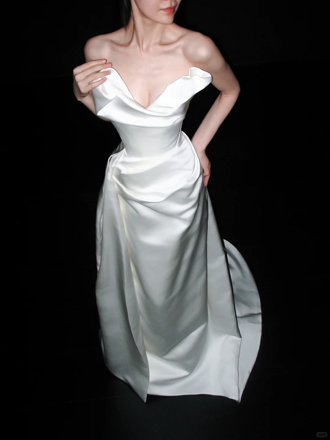 High-class Unique A Line Strapless White Satin Long Wedding Dress SH6629