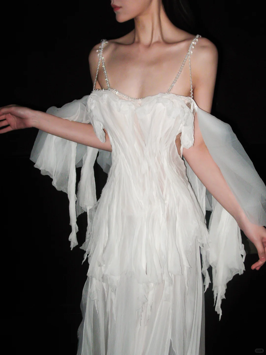 Graceful Flowing A Line Beaded White Chiffon Long Wedding Dress SH5872