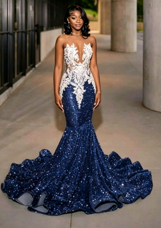 Charming Sequins Mermaid Evening Dress Long Prom Dress SH976