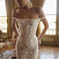 Glamorous Mermaid Off the Shoulder White Lace Long Train Wedding Dress SH7150