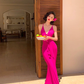 Hot Pink Sheath Spaghetti Strap Sexy Satin Long Prom Dress Evening Dress SH4334