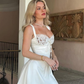 White A Line Straps Lace Satin Short Homecoming Dress Cocktail Dress SH3253
